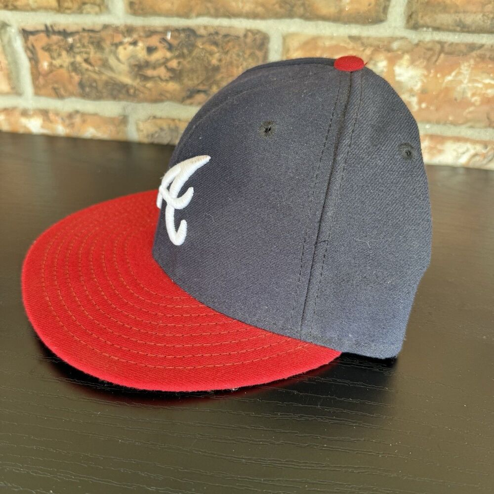 Atlanta Braves Hat Cap New Era Size‎ 7 Fitted. 59Fifty. Navy and Red - Picture 2 of 6